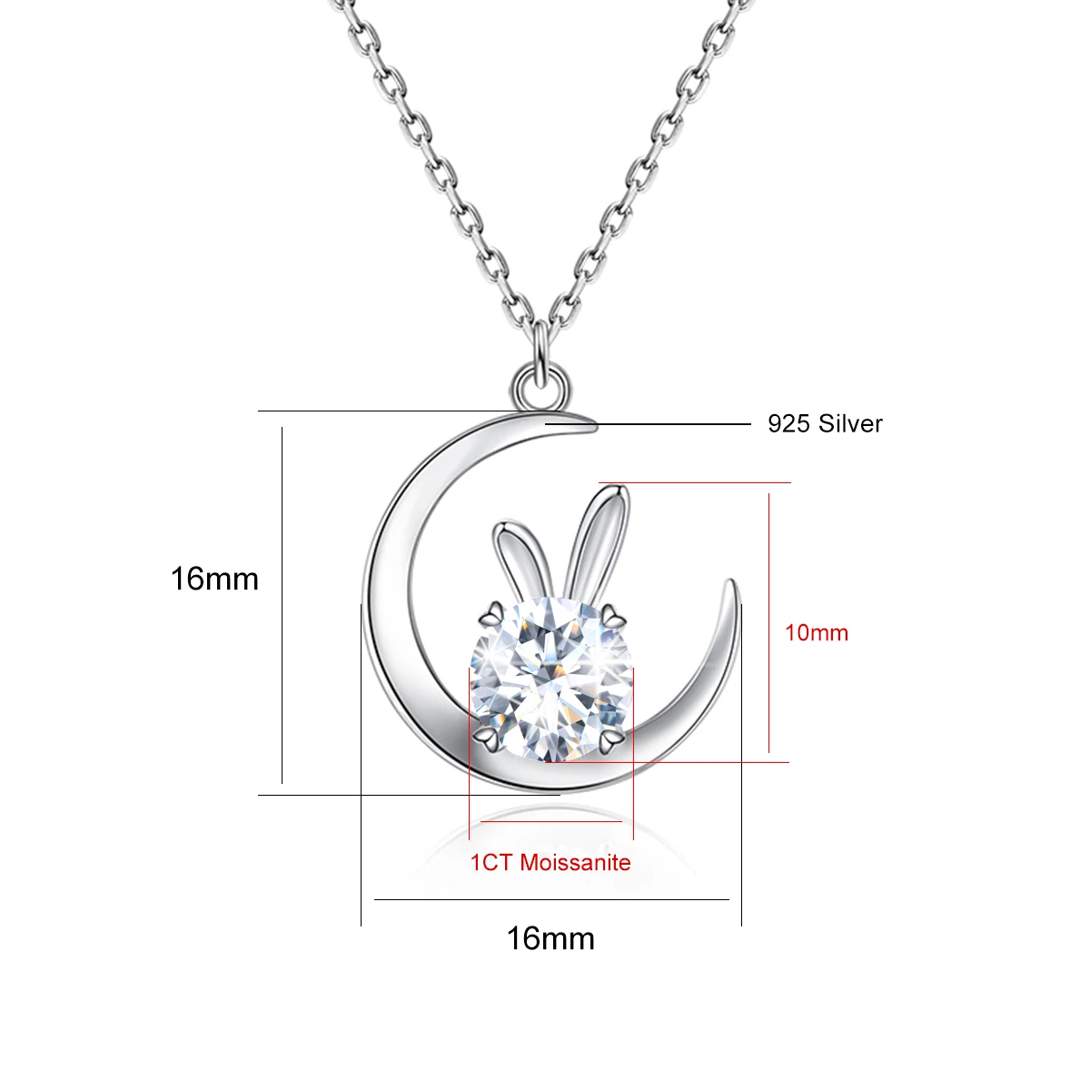 Cute Rabbit Moon Moissanite Necklace Chain For Girl 925 Sterling Silver Planet Pearl Pendant Daily Party Jewelry Birthday Gift