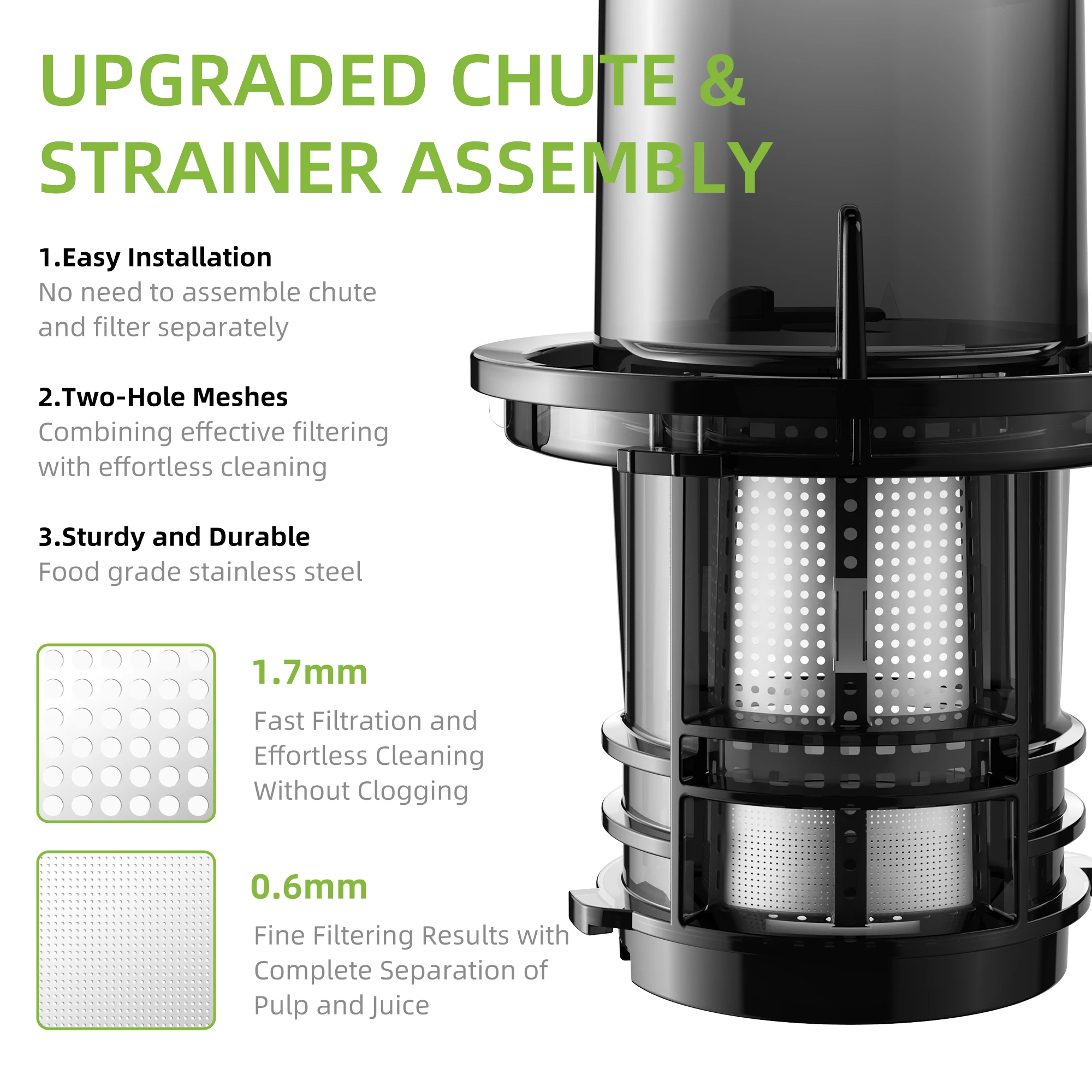 BioloMix-exprimidor prensado en frío de 200W con ranura de alimentación de 78mm, Extractor de jugo triturado que se adapta a frutas y verduras