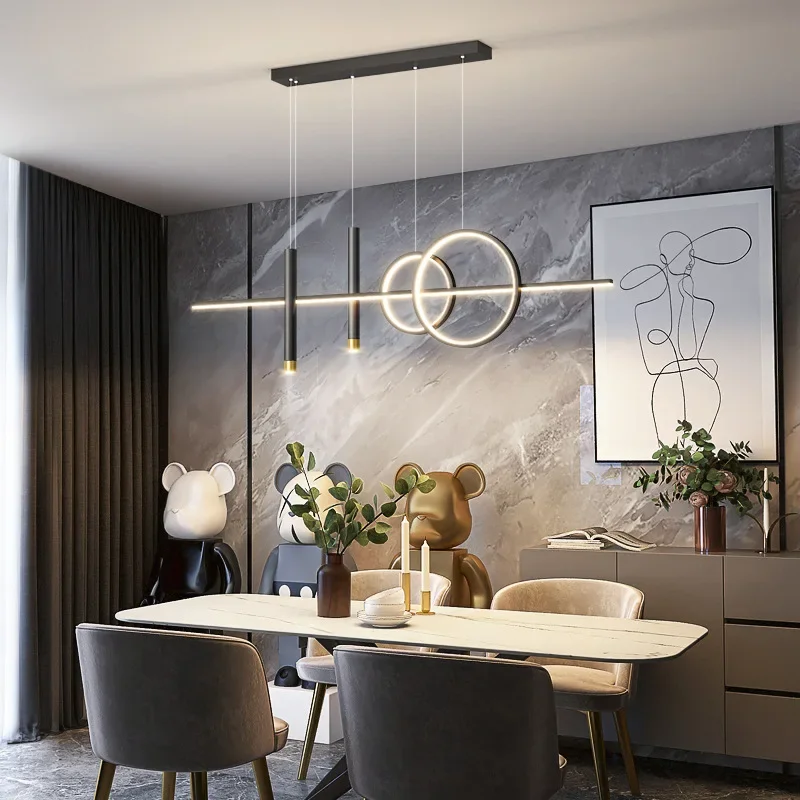 Intelligent Ceiling LED Pendant Light, Luxurious Minimalist Restaurant Dining Table, Bar Counter Design, Minimalist Line Light