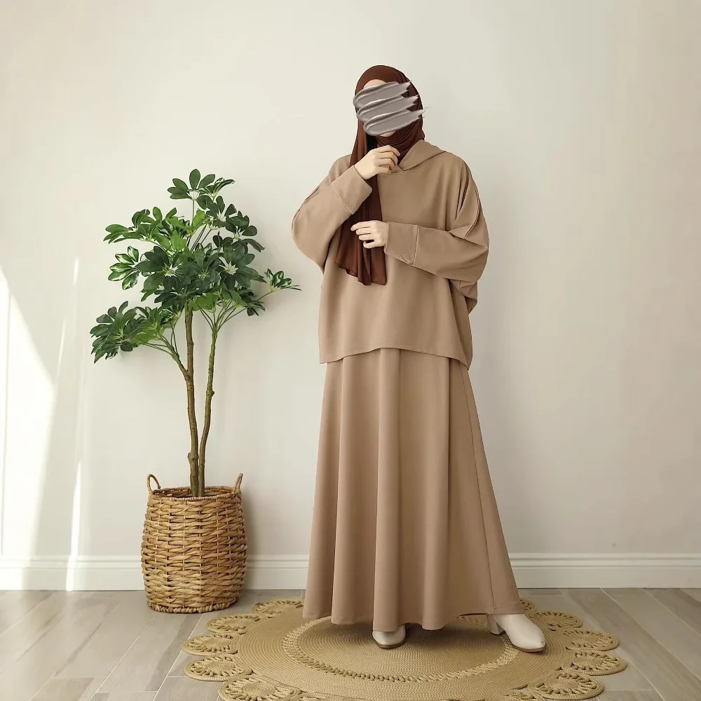 

Мусульманский комплект из 2 предметов, женский топ с капюшоном, юбка, костюм с капюшоном, Рамадан, Марокко, Дубай, ислам, повседневный ансамбль, арабские длинные юбки, наряды