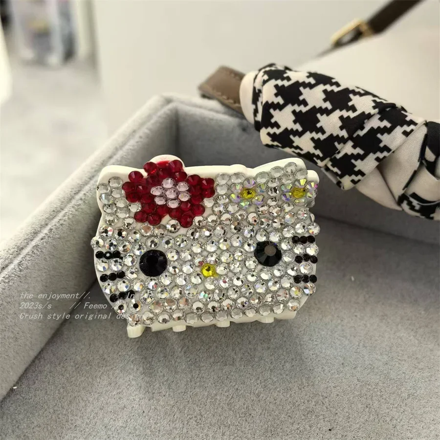 Cute Hello Kitty Kawaii Rhinestone Hair Accessories Anime Fashion Women Hairpin Shark Clip Crystal Hair Rope Gifts Party Decor