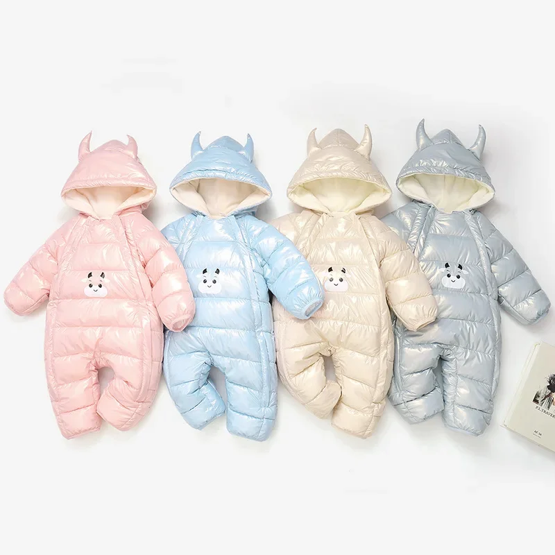 Winter Baby Girl Clothes Infant Toddler Thickened Jumpsuit Warm Cute Hooded Children Cotton Clothing Outdoors Boys Bodysuit 아기옷