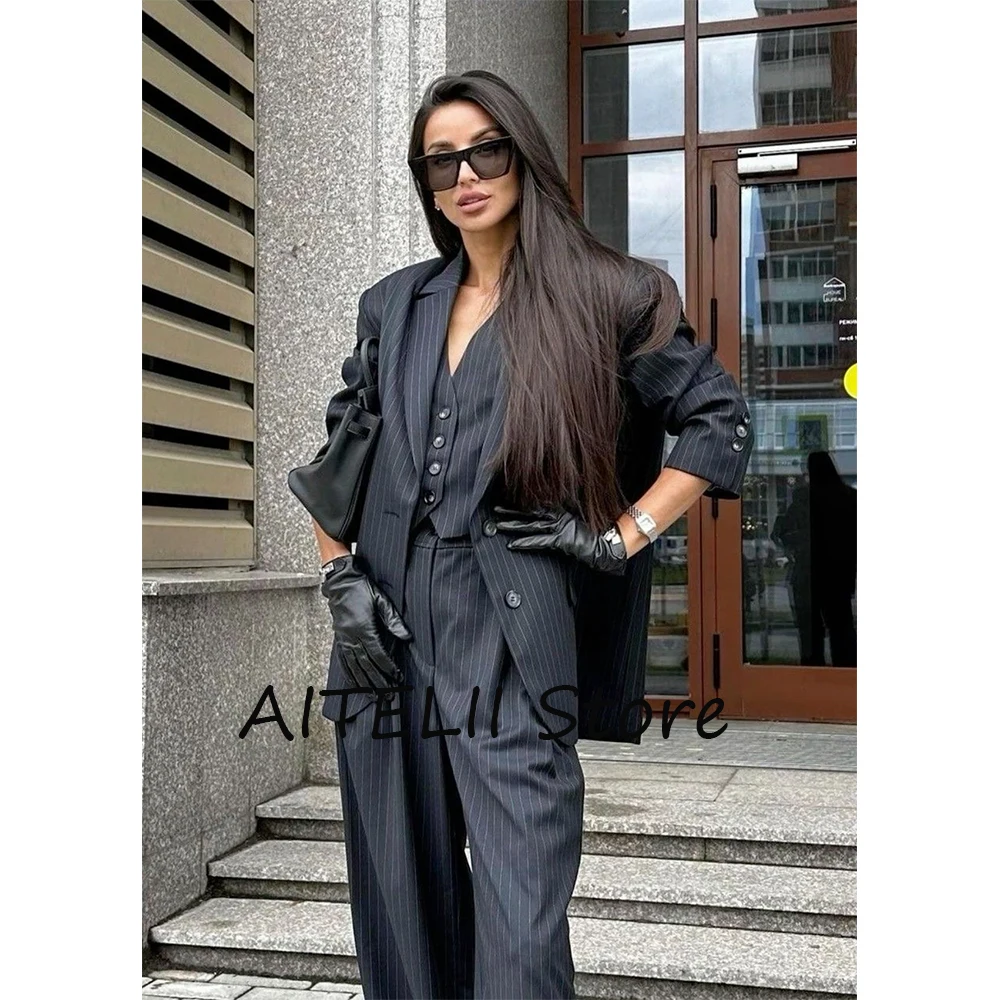 

Женский полосатый костюм, элегантные женские комплекты, официальная одежда, женские отличные костюмы, женский элегантный комплект женской одежды из трех предметов