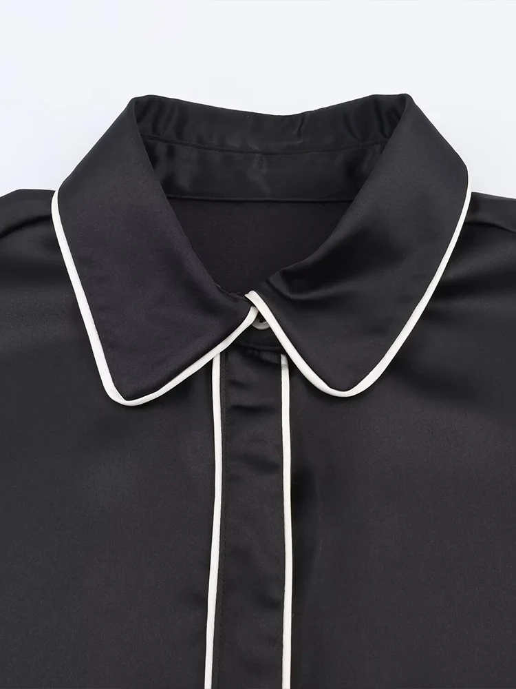 ملابس نسائية وصلت حديثًا لشتاء 2025 على الطراز الأوروبي والأمريكي قميص فضفاض متعدد الاستخدامات مع زخرفة حجب الألوان