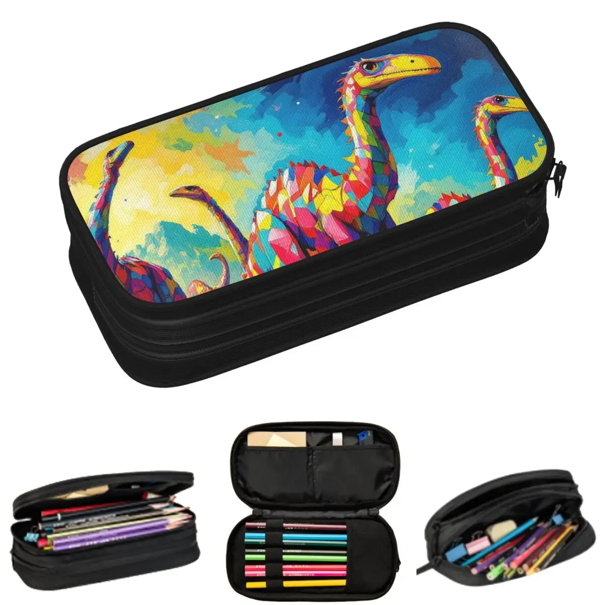 Vibrant Colorful Graffiti Dinosaur Themed Pencil Cases for Students School Pen Box Pencil Bag Large Capacity Pencil Pouch