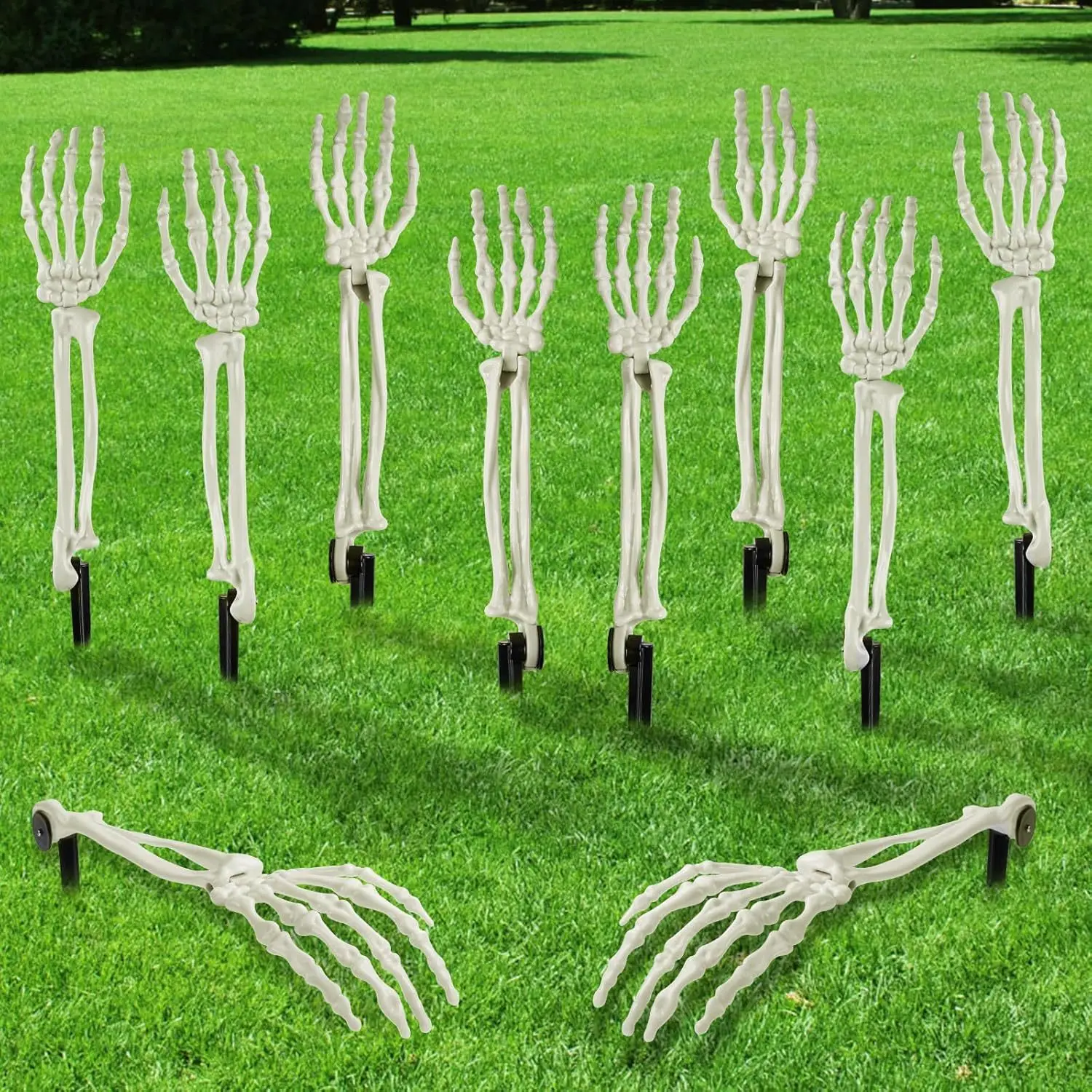 

2025 Halloween Skull Skeleton Head Realistic Human Hand Arms Halloween Party Home Garden Lawn Decor Haunted House Horror Props