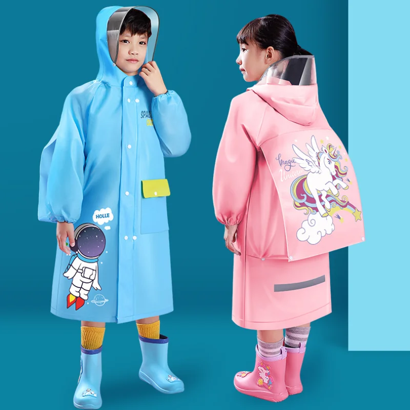 5-12 Year Old Children\'s Cartoon Raincoat Thickened and Extended Waterproof Raincoat with Backpack Space Large Capacity Raincoat