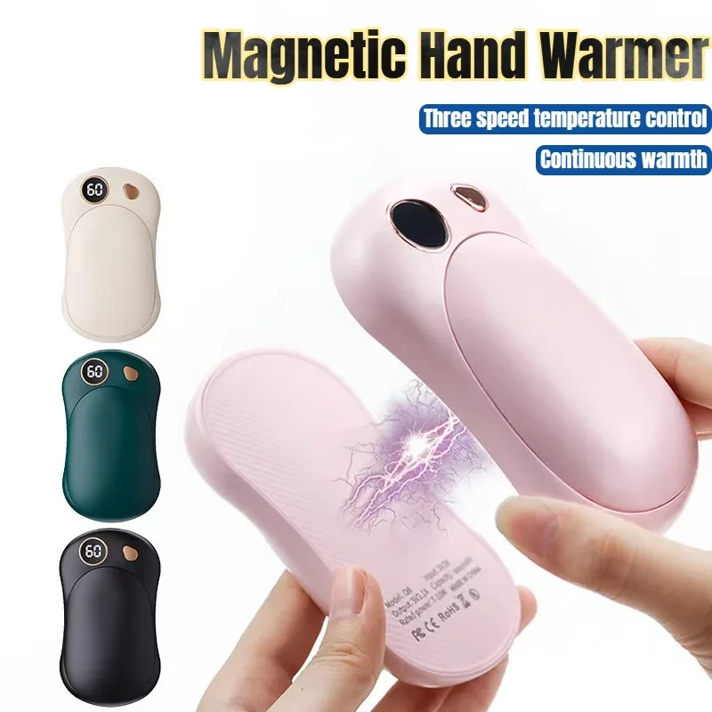 

Портативная магнитная грелка для рук Power Bank, двухсторонняя, быстрый нагрев, температура, цифровой дисплей, зимняя грелка для рук