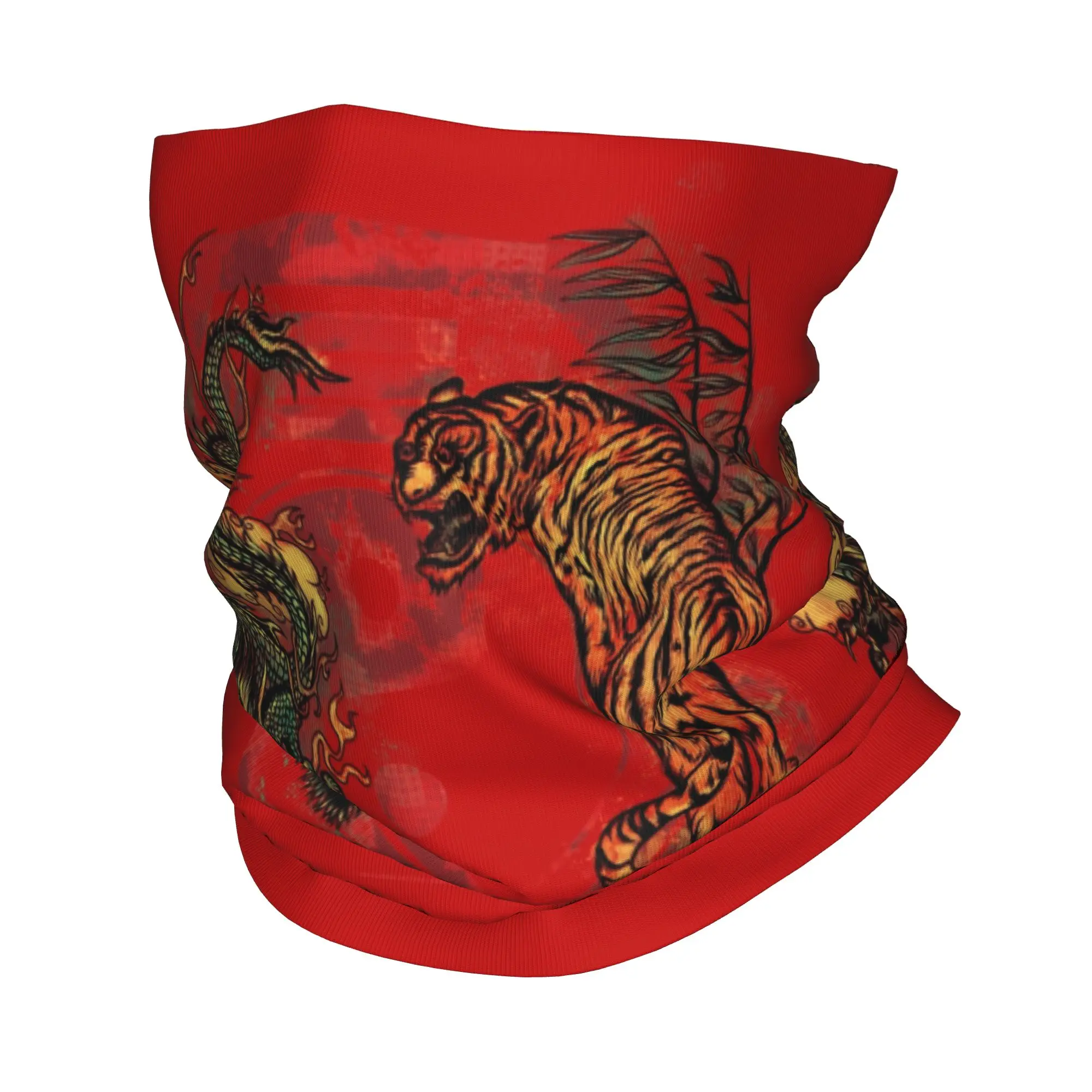 Custom Dragon Tiger Crest Winter Neck Warmer Men Windproof Wrap Face Scarf for Hiking Yin Yang Chinese Martial Arts  Headband