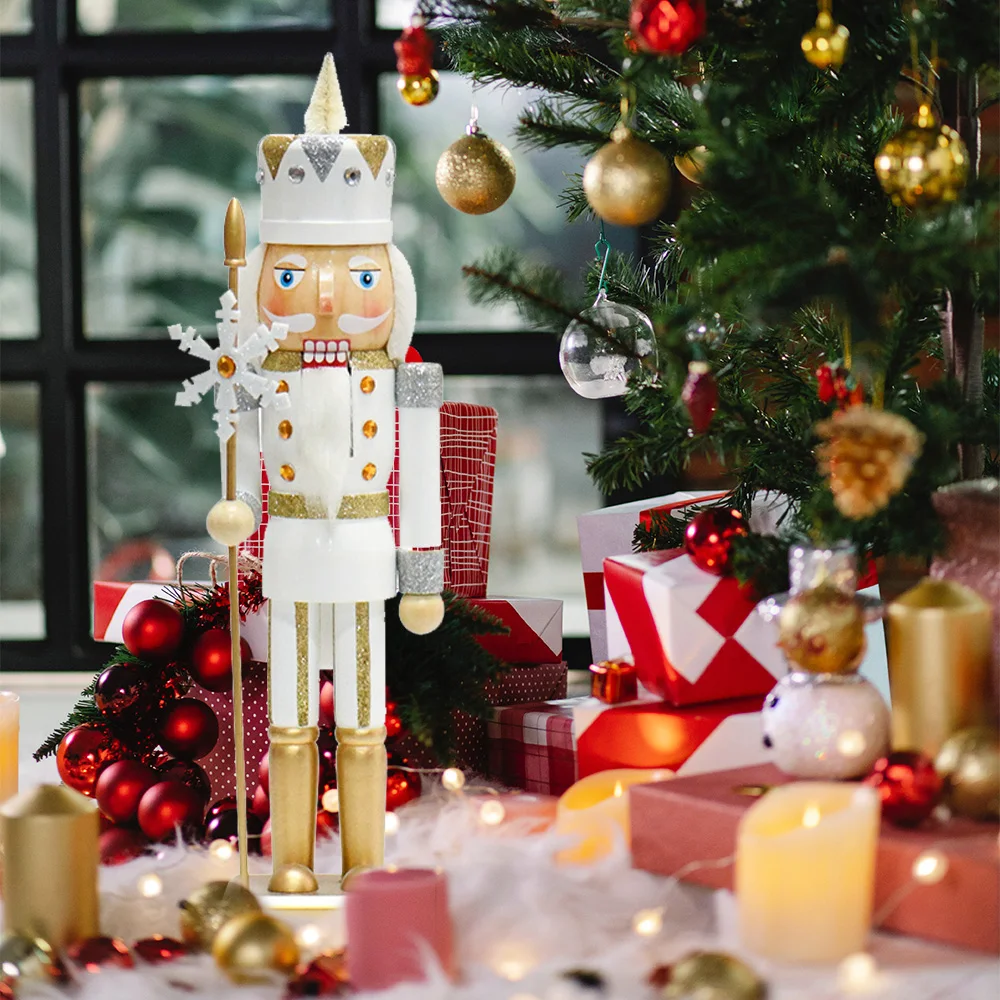 

1PC 36CM wooden Christmas Golden Nutcracker Nutcracker Christmas decorations Decorate the living room bedroom office ornaments