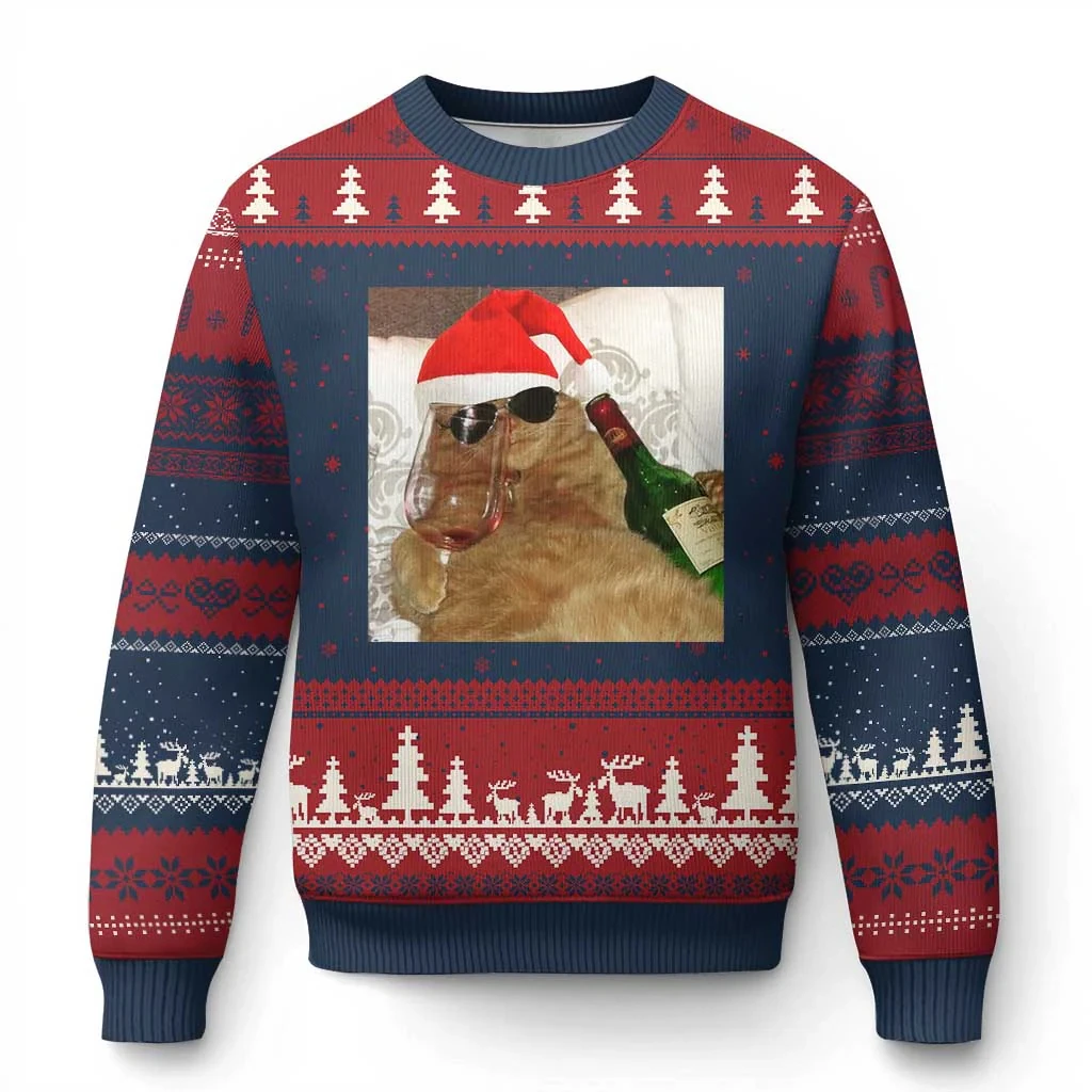 재미있는 고양이 밈 크리스마스 어글리 스웨터 남성 의류 2025 메리 크리스마스 레드 블루 남녀 공용 풀오버 스웨트셔츠 새 크리스마스 점퍼