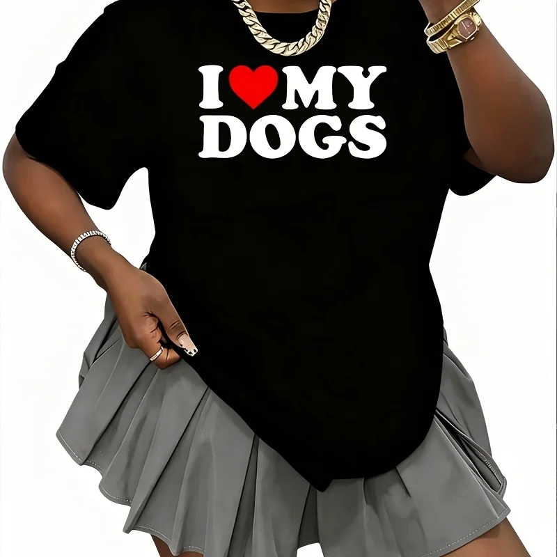 I Love My Dogs with Heart Women's 100% Cotton T-Shirt Fun Print Short Sleeve Top Casual Round Neck Tee S-5Xl