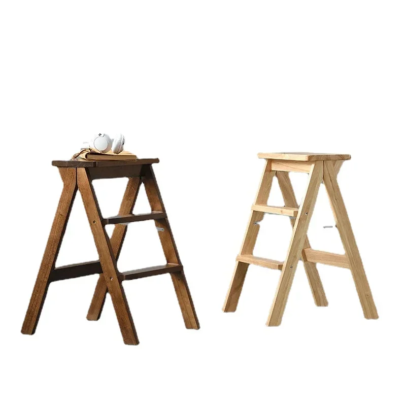 Multifunctional Creative Step Stool Portable Kitchen Foldable Step Ladder Household Solid Wood Folding Ladder Chair