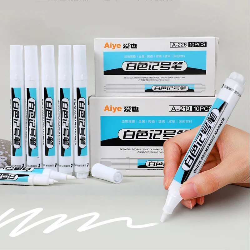 

6-10pcs Metal White Marker Pen Graffiti Painting Oil 1-3mm For Wood, Metal, Stone, Glass, Mobile Phone, Logistics Box