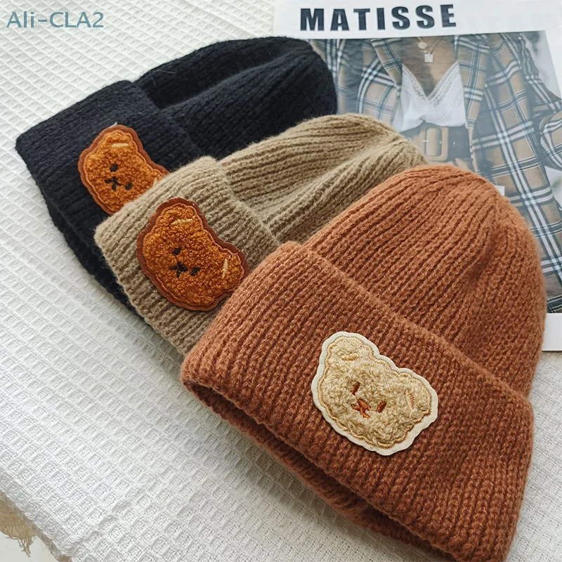 Cute Cartoon Bear Soft Warm Baby Beanies Knitted Hats For Toddler Children Embroidery Fall Winter Cap Girls Boys Crochet Hats