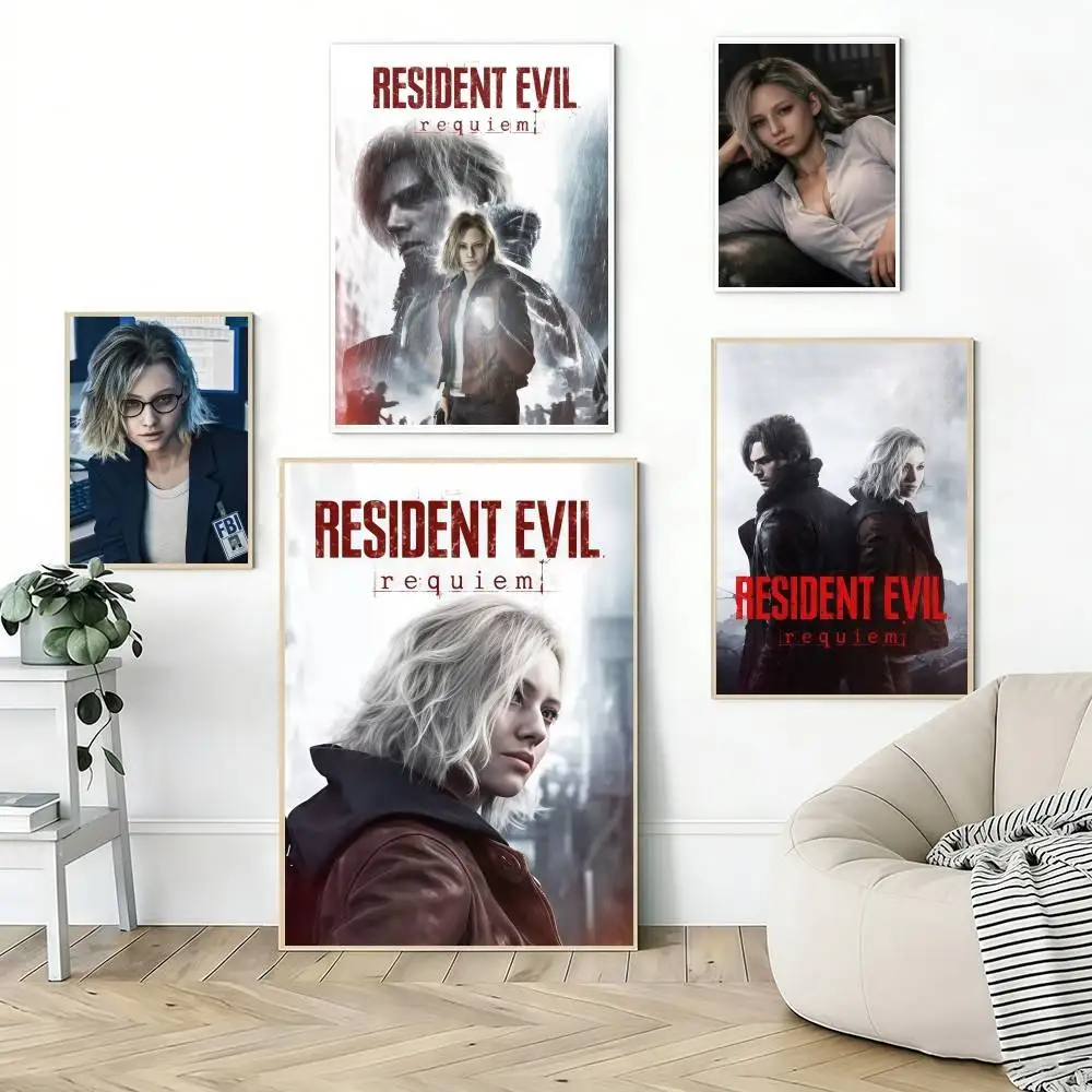 Game R-Resident Evil Requiem Poster Self Adhesive Decoration Bedroom Home Wall Sticker Prints Painting Living Room Office