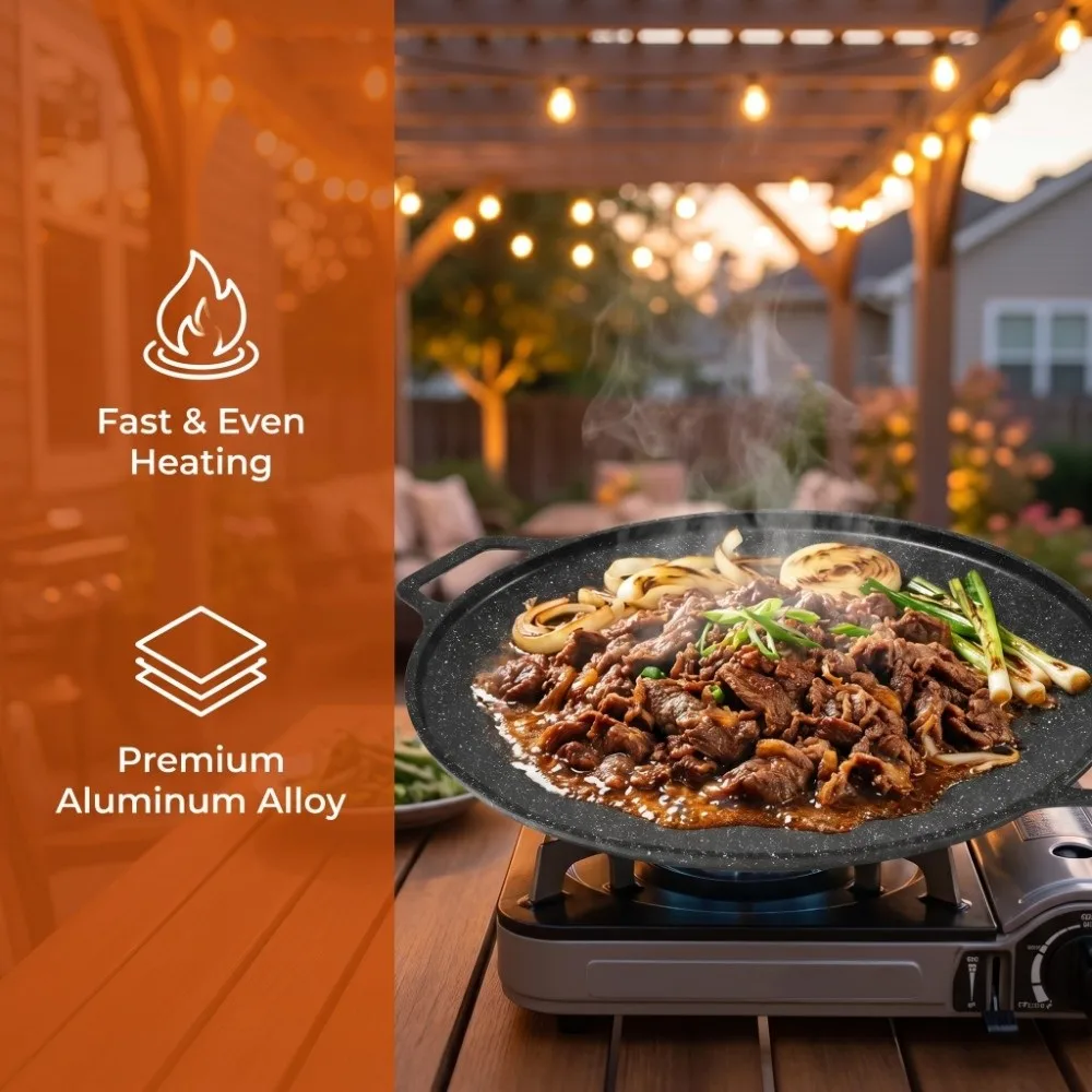 Non Stick Korean Grill Pan Aluminum Alloy High Temperature Resistant Round Korean Grill Pan Hanging Oil Outlet