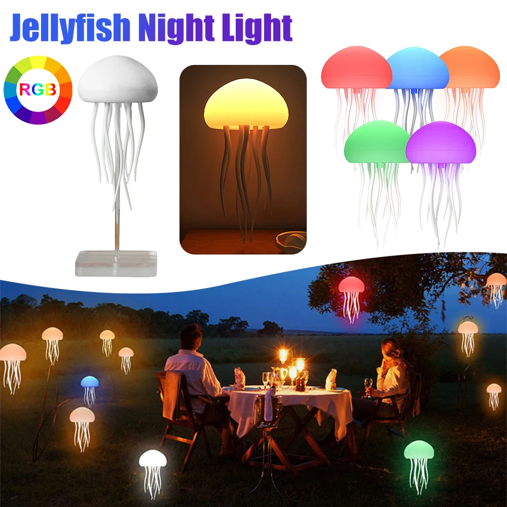 

Cartoon Jellyfish Pendant Lightings Voice Control RGB Gradient Cute Jellyfish Bedside Lamp Flexible Tentacles for Holiday Gifts