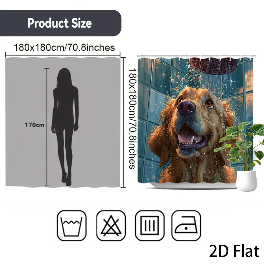 Funny Dog Shower Curtain Waterproof Bathroom Decor Cute Golden Retriever Pet Shower Curtain for Home Bathroom