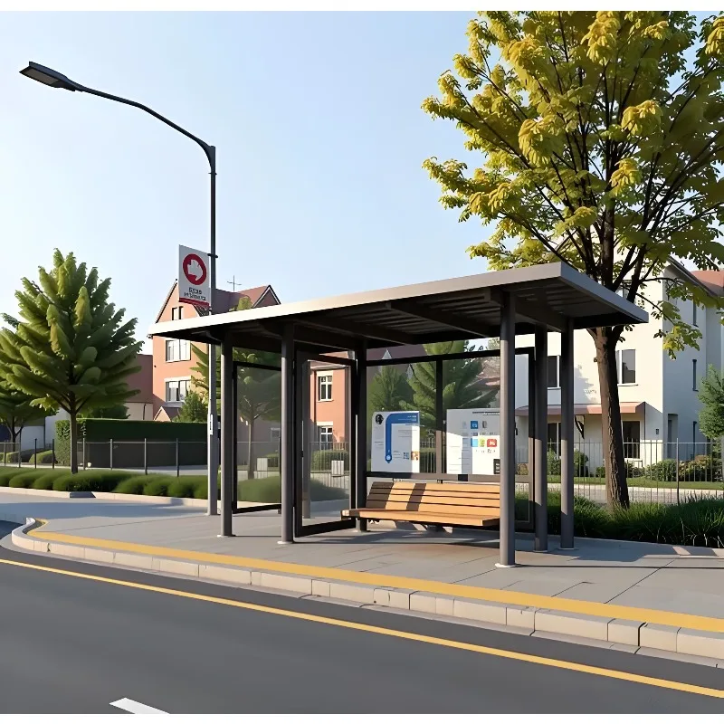 Smart City Intelligent Bus Stop Shelter Stainless Steel Modern Public Waiting Station with Intelligent Advertising LED Display.