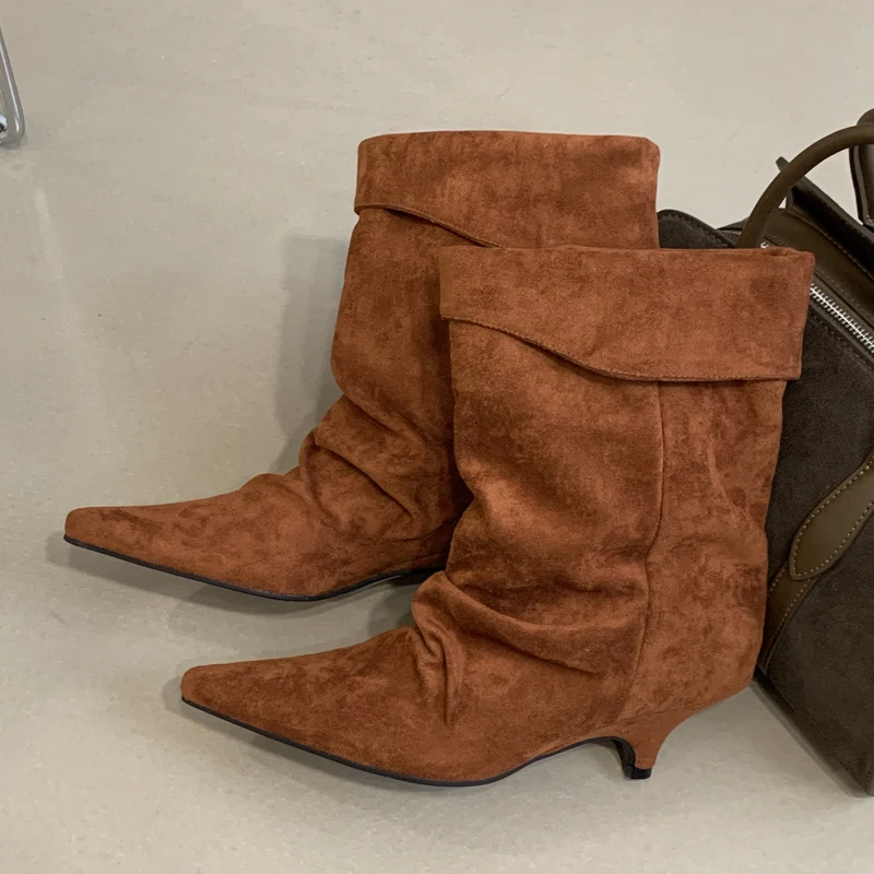 Eilyken مصمم خمر تحولت أكثر من حافة حذاء من الجلد النساء أشار تو رقيقة أحذية كعب منخفض قصيرة بوتاس Zapatos De Mujer #2