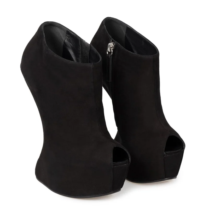 Peep Toe Fretwork Heels Suede Ankle Boots Sexy Pointed Toe Zipper Szie 35-48 Customized New Arrivals Fashion Women Modern Shoes