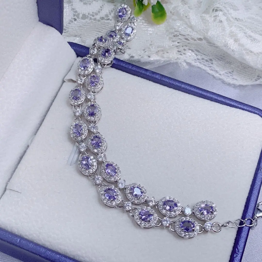 Best Seller ZECAA Fine Jewelry Tanzanite Bracelet For Woman With Natural Tanzanite Gemstone 3*4mm For Party Banquet Wedding