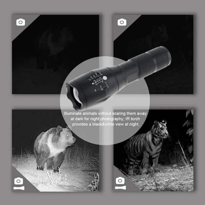 Hunting flashlight, variable zoom LED flashlight, infrared 850nm, 940nm infrared flashlight, night vision 940nm,