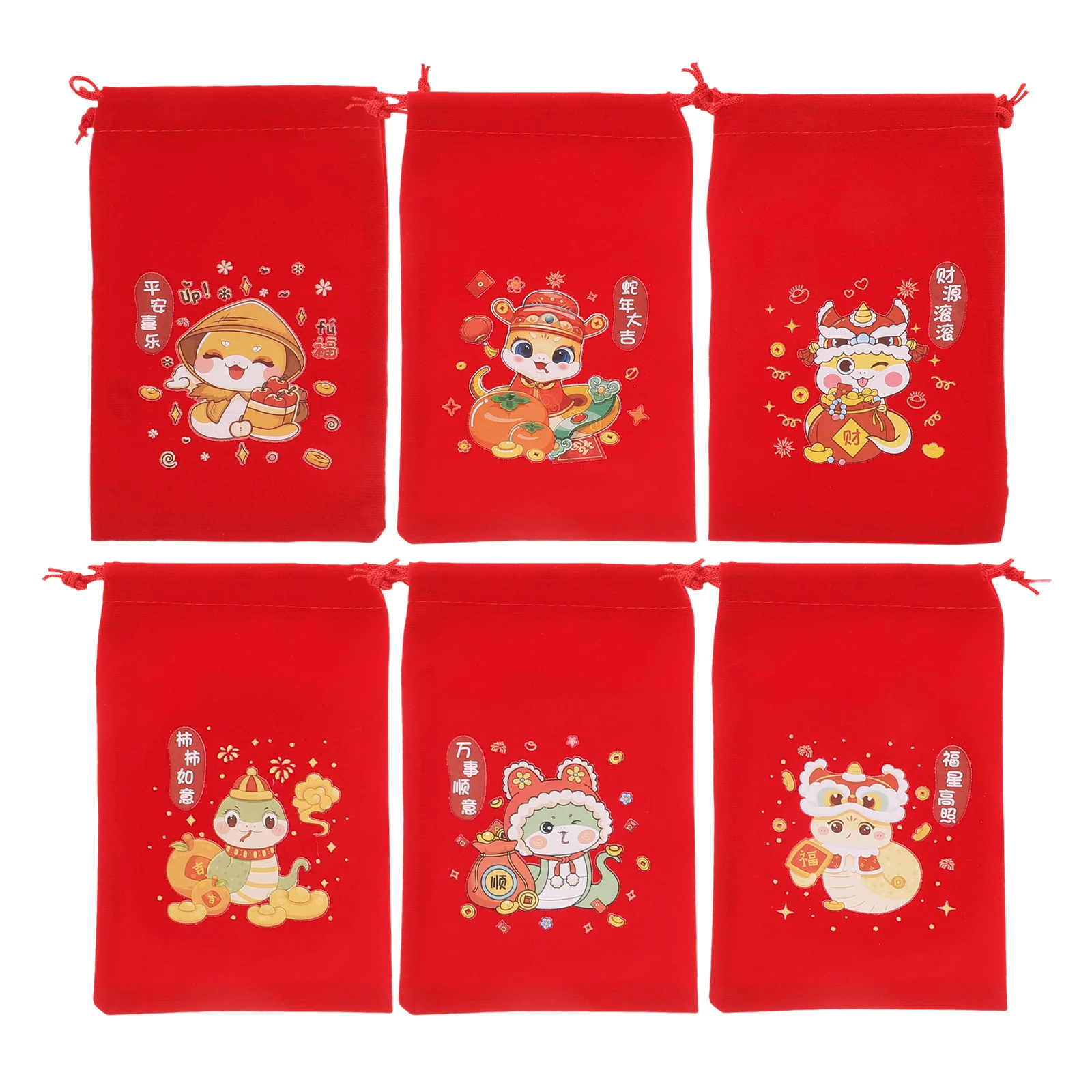 

6 Pcs Gift Bag Candy 2025 New Year Treat Bags Chinese Lucky Drawstring Pouches Cloth