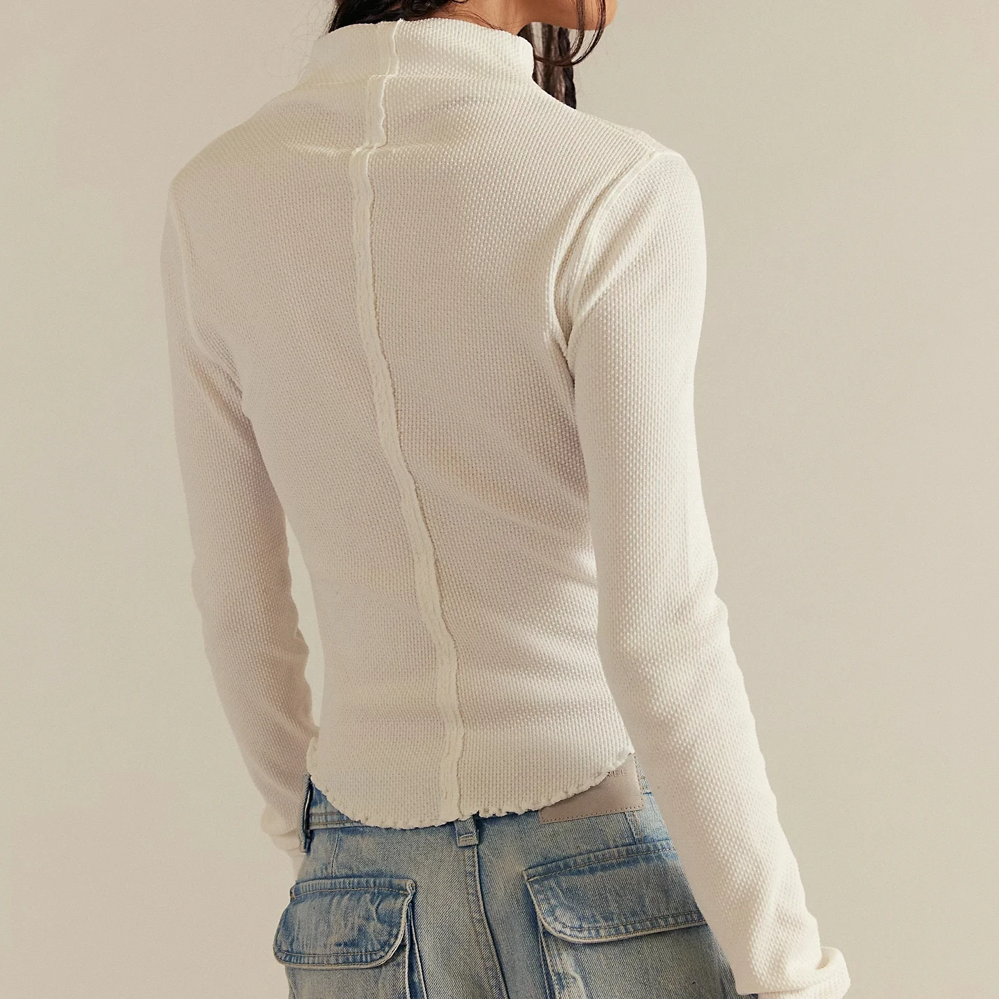 قمصان نسائية فاخرة ذات ياقة مدورة وأكمام طويلة بقصة ضيقة وقمصان خريفية مضلعة صلبة للمكتب اليومي #6