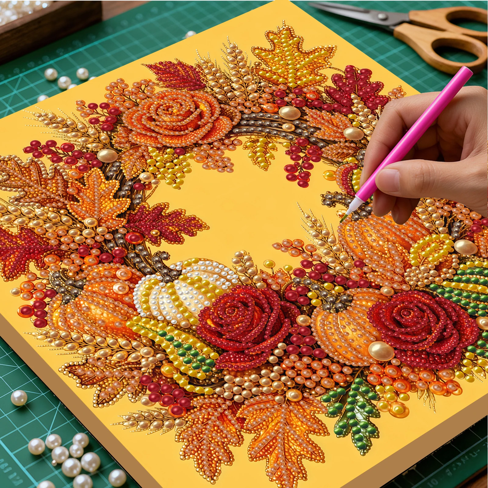 自己粘着キャンバス パールドットアートキット 秋のメープルリ - Art And Craft Autumn のレビューと価格