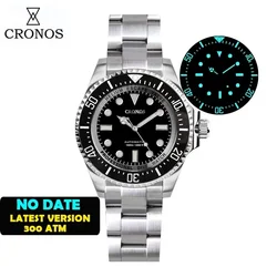 CRONOS Men Automatic Watch 44MM Military Mechanical Wristwatch Sapphire Diver 2000M Waterproof BGW-9 Luminous NN35 Ceramic Bezel