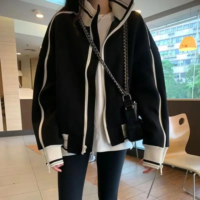 Stand-up Collar Baseball Jacket Women's Autumn and Winter Lazy Wind Loose Casual Sweater Winter Clothes Women