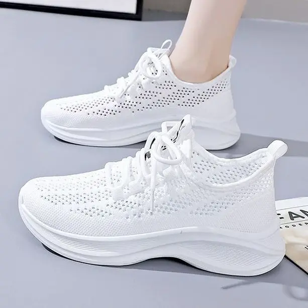 Summer Hollow Mesh Women Sneakers Breathable Fly Woven Platform Thick Sole Height Boost Lightweight Daily Walking Trainers view 2