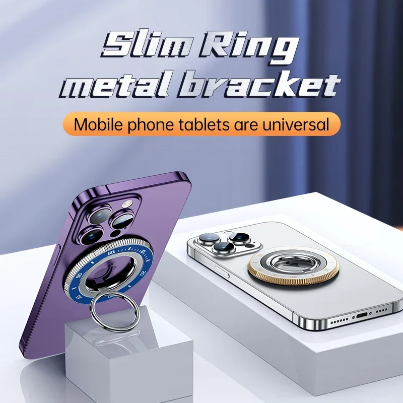 360° Rotation Metal Magnetic RIng Holder For Iphone Samsung Huawei Finger Ring Kickstand Foldable Phone Stand With Clock Scale