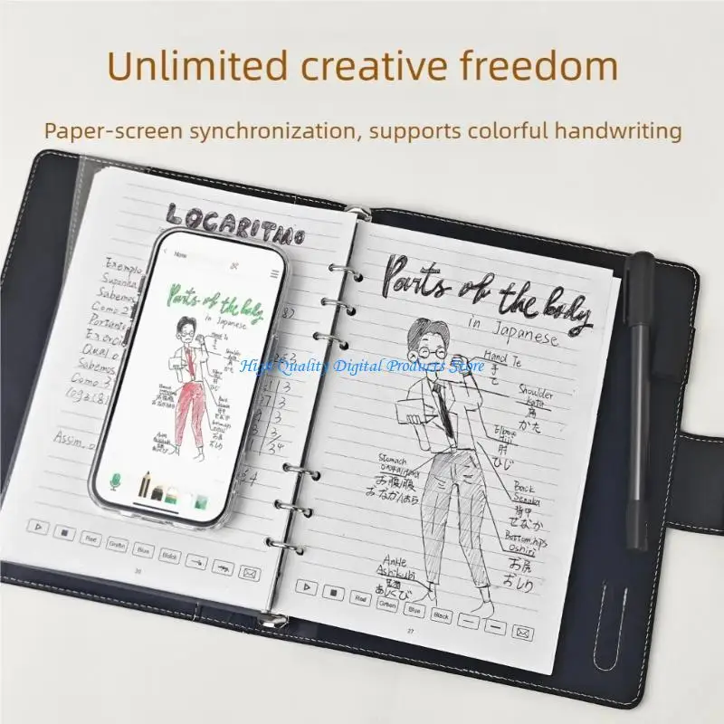 U2JE Digital Notebook With Paper Pen Refillable Leather Binder Cover Portable Journal