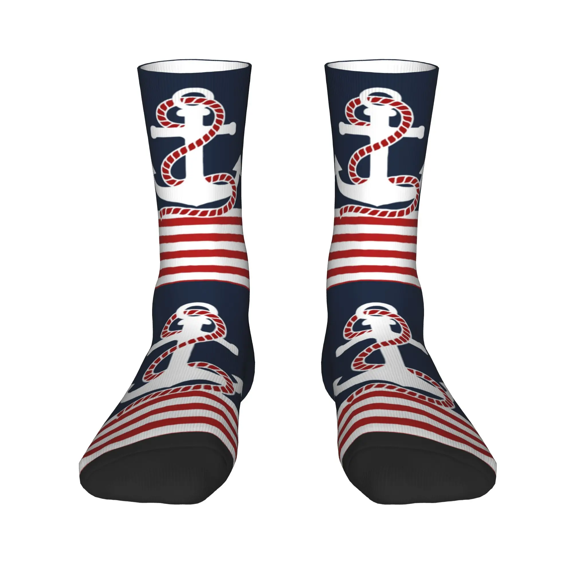 

Nautical Stripes and Red Anchor Men's Crew Socks Unisex Cute Sailing Sailor Spring Summer Autumn Winter Dress Socks