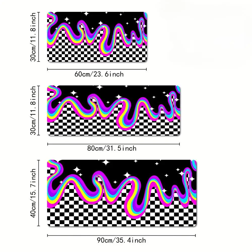 Schwarz-weiße Karomuster und farbenfrohe Linien, Mauspad, Schreibtischunterlage mit genähtem Rand, rutschfestes PC-Zubehör, Gaming-Matten