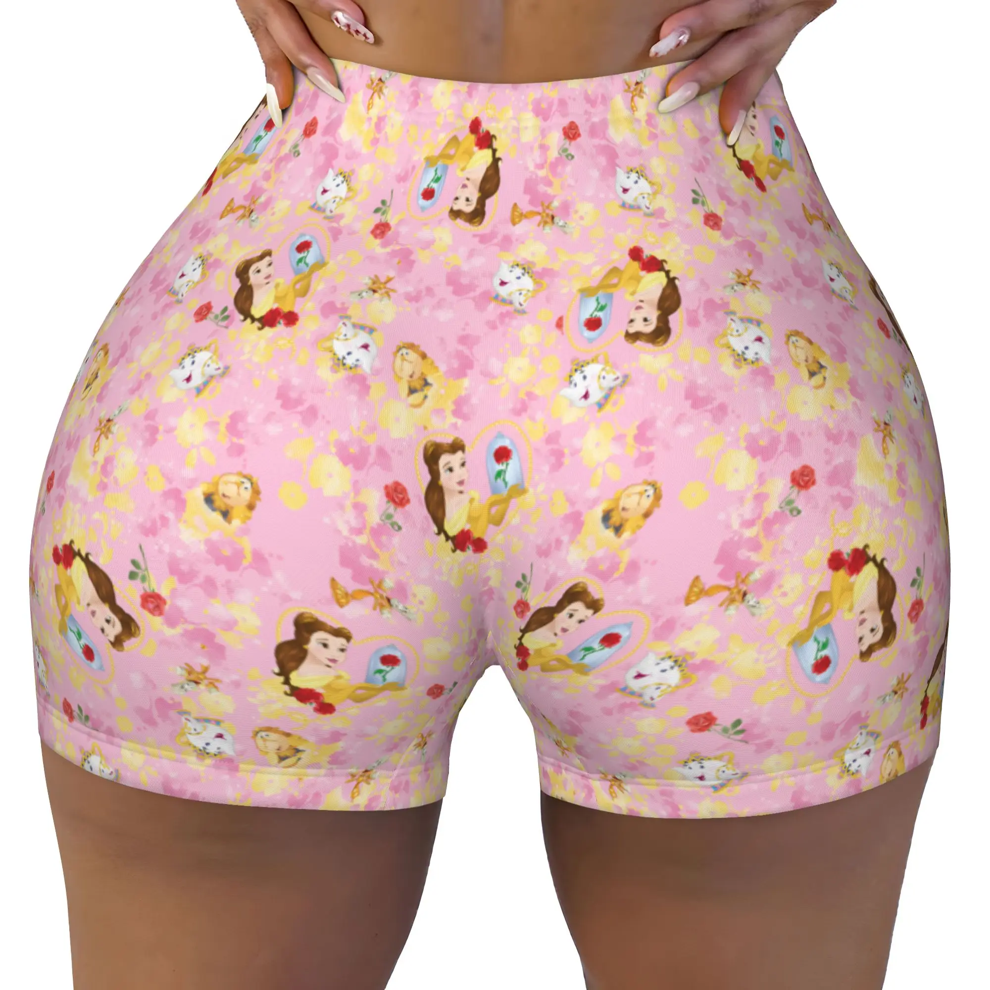 Custom Beautyes Anime Beastes Gym Volleyball Biker Shorts Women's Cartoon Workout Yoga Shorts