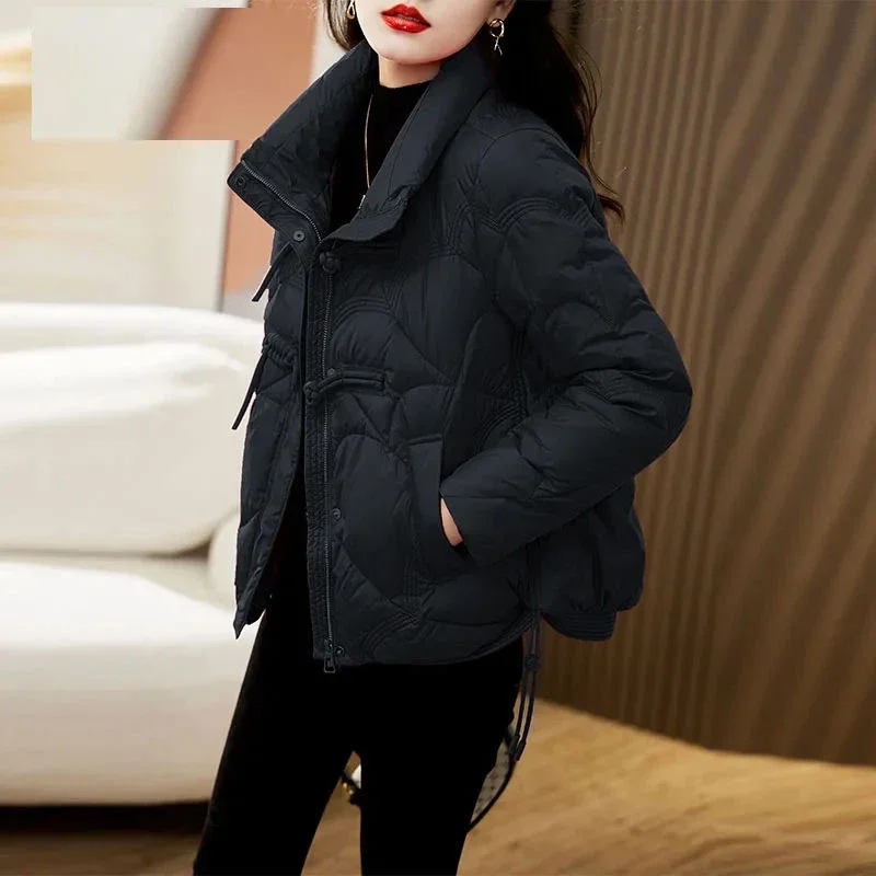 Women\'s Jacket Quilted Padded Short Duck Down Red Thick Padding Cropped White Female Coats Fashion 2024 Modern New in & Harajuku