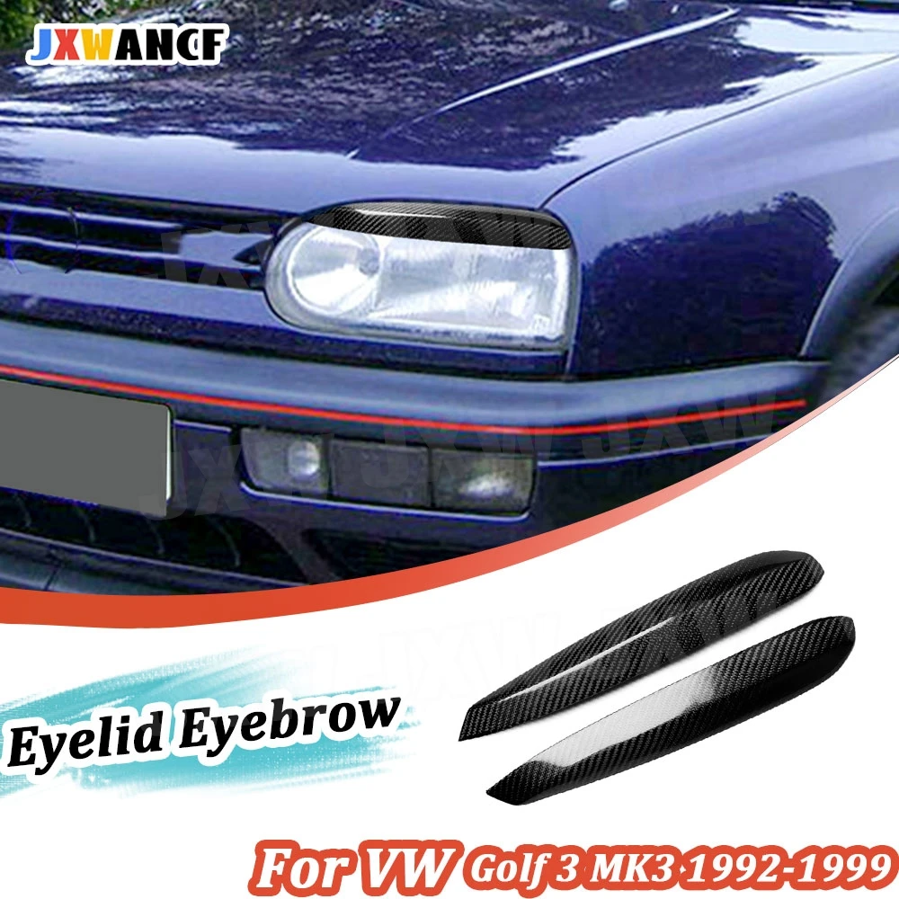 JXWANCF fibra de carbono parachoques delantero párpado ceja adornos para Volkswagen Golf 3 MK3 1992-1999 faro párpado cabeza lámpara ceja