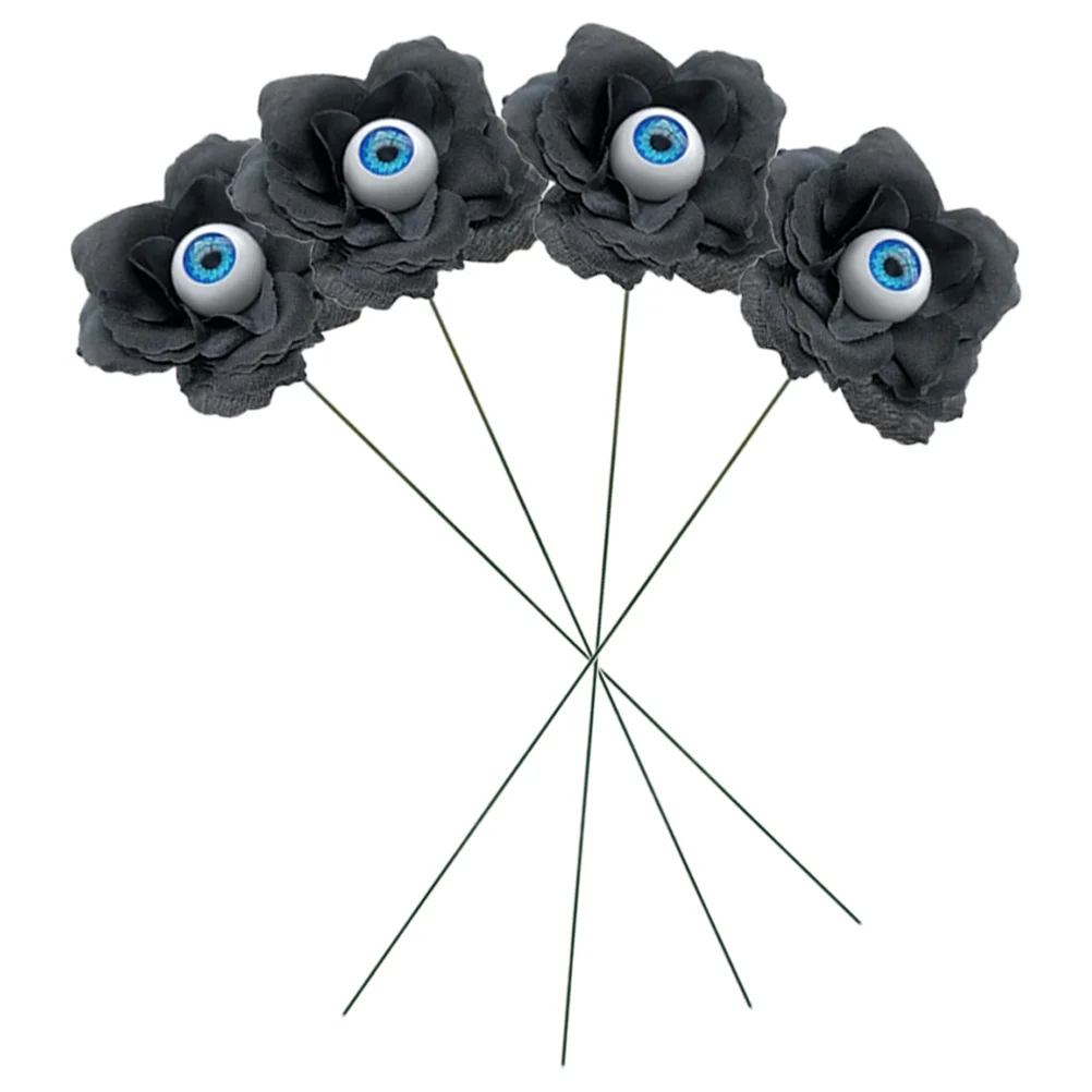 

4Pcs Eye Bead Rose Yard Decor for Halloween Party Outdoor Garden Sign Scary Decoration PVC Silk Cloth Stake Halloween Yard Stake