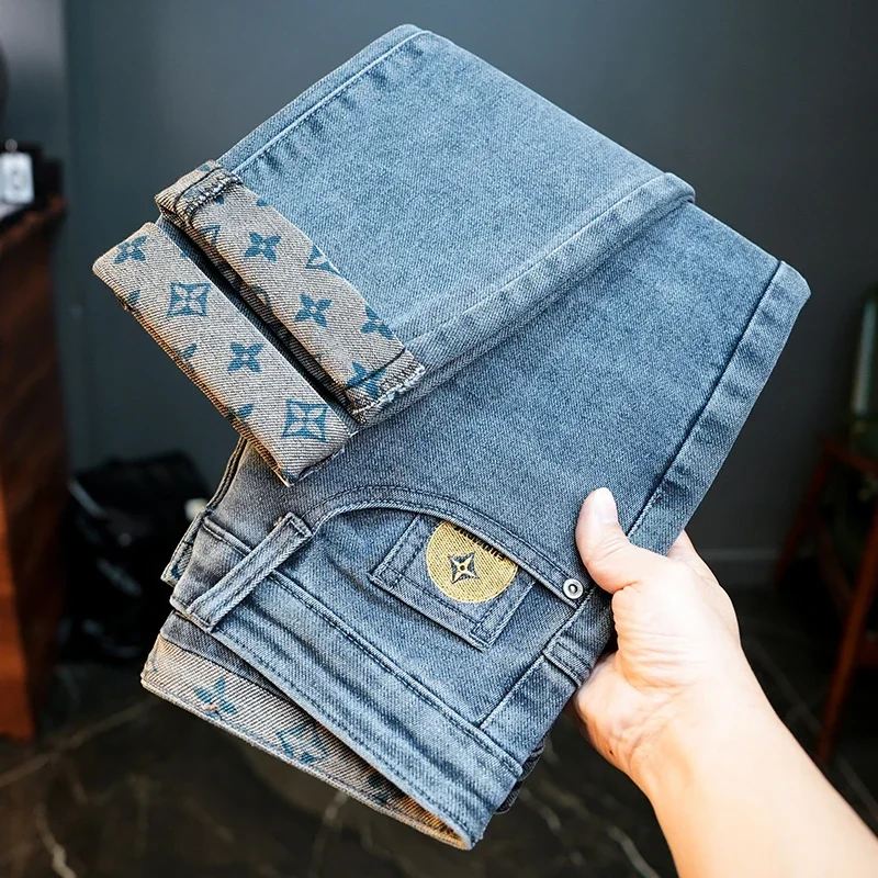 Pantalones vaqueros informales Vintage con cintura elástica para hombre, pantalón vaquero rasgado ajustado a la moda, elásticos suaves, rectos, de calle, para primavera