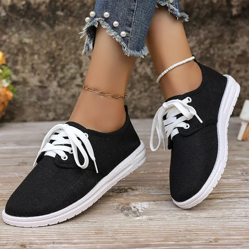 Shoes for Women 2024 Hot Sale Lace Up Spring Women's Flats Round Toe Solid Low Heels Outdoor Breathable Casual Flats Shoes