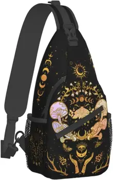 Güve ay Crossbody çanta, kadınlar için Witchy seyahat Crossbody çanta, güneş ay tek kollu çanta hippi mantar gotik cadı hediyeler
