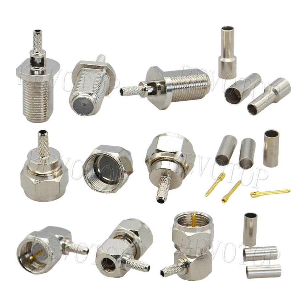 10Pcs/lot F Male Plug/Female Jack Connector Imperial Right Angle Crimp For RG174 RG316 RG179 RF Connector Gold Plated Brass