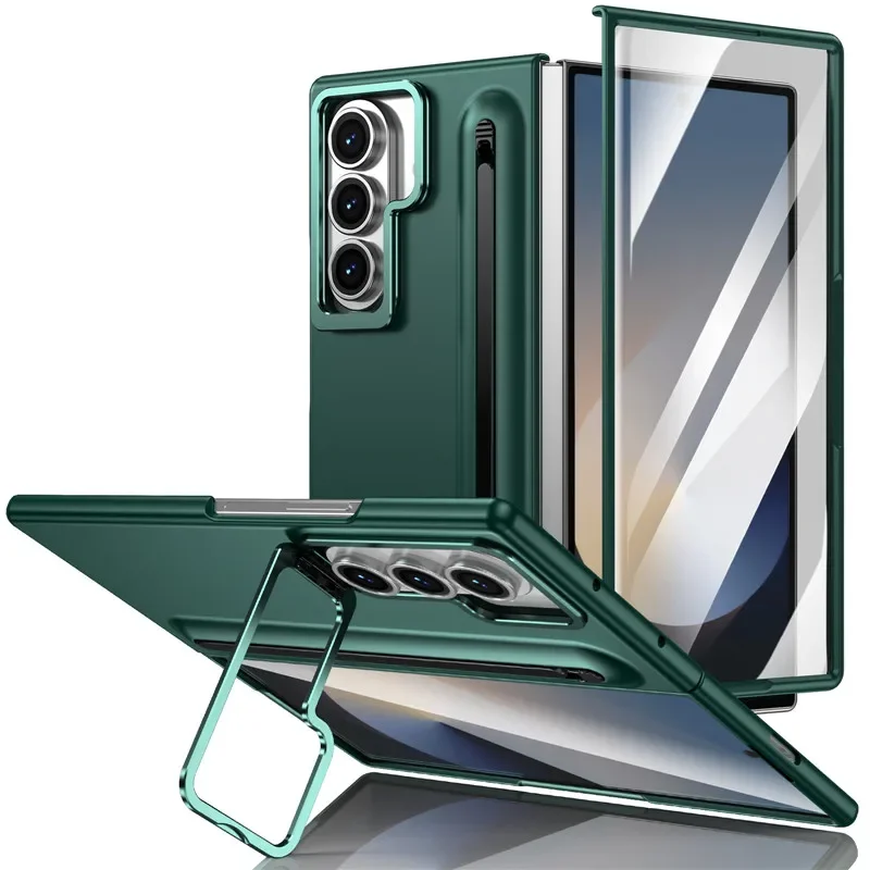 

Matte Armor Case For Samsung Galaxy Z Fold 7 6 5 Fold7 ZFold7 Camera Ring Bracket S Pen Glass Screen Protector Cover Stylus