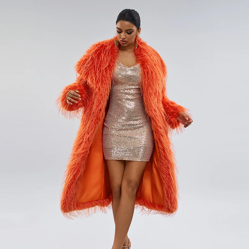 Orange Kunst pelz Mantel Winter jacke für Frauen Revers flauschige Mäntel lange Kunst pelz Jacken Mode Quaste neue Oberbekleidung 2024