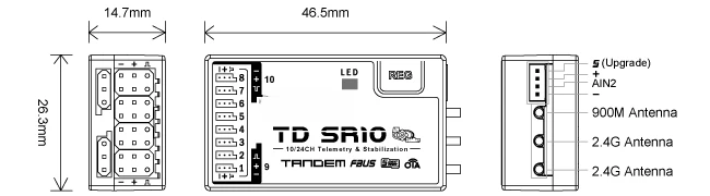 Rádio TDSR10 Receptores, 2.4Ghz, 900Mhz