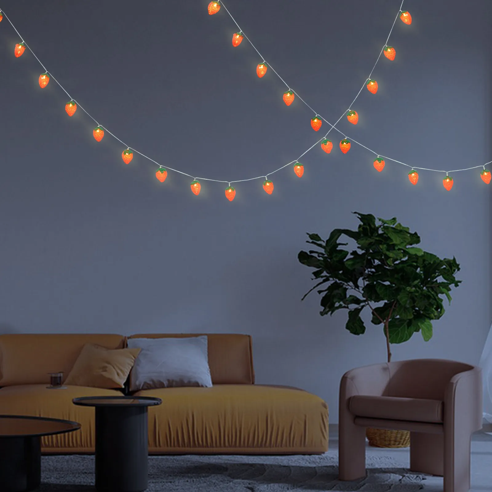 

Декоративная светодиодная гирлянда 10 метров, 20 лампочек в форме клубники, для использования в помещении и на улице, для свадьбы, дня рождения, спальни, эстетичная